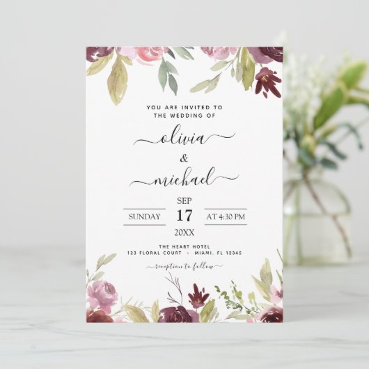 のバ結婚ルガンディーピンクフローラ招待状 招待状 (スタンド正面)