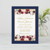 のバ結婚ルグンディエレガントフローラブルー金ゴールドフレーム 招待状 (スタンド正面)