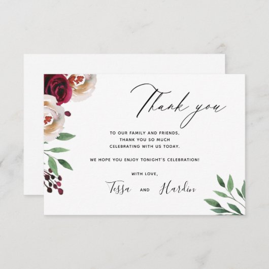 のバ結婚ルグンディフローラサンキューカード 招待状 (正面/裏面)