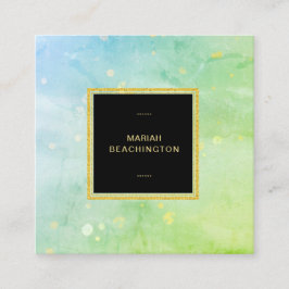 *~*のパステル調のターコイズのスカイブルーのライムグリーンの抽象芸術 スクエア名刺