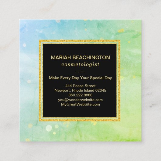*~*のパステル調のターコイズのスカイブルーのライムグリーンの抽象芸術 スクエア名刺 (裏面)