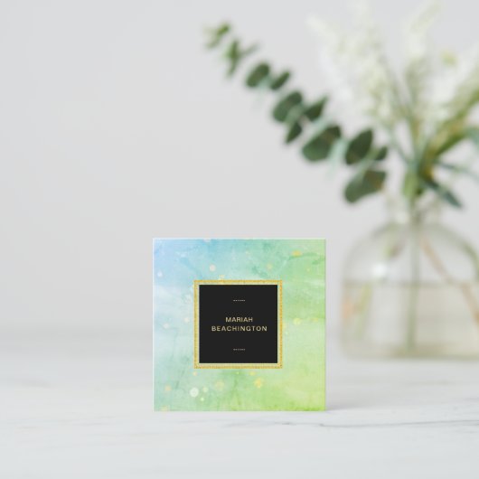 *~*のパステル調のターコイズのスカイブルーのライムグリーンの抽象芸術 スクエア名刺 (スタンド正面)
