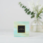 *~*のパステル調のビーチ色の抽象的な水のミント スクエア名刺 (スタンド正面)