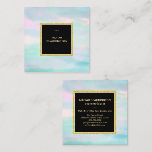 *~*のパステル調の水のミントの赤面のピンクの抽象芸術 スクエア名刺 (正面/裏面)