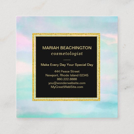 *~*のパステル調の水のミントの赤面のピンクの抽象芸術 スクエア名刺 (裏面)