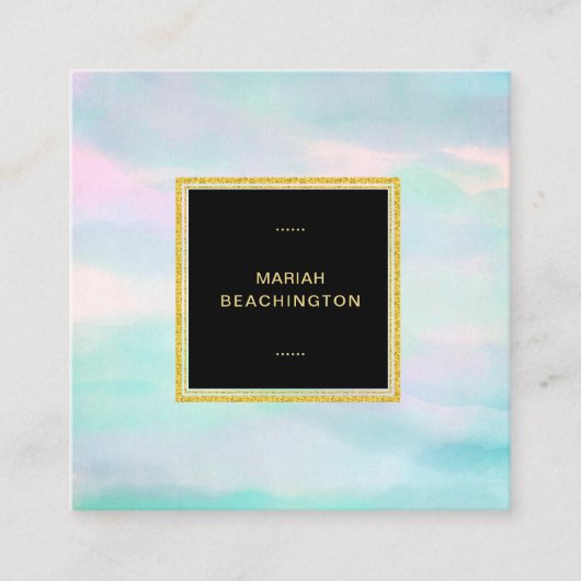 *~*のパステル調の水のミントの赤面のピンクの抽象芸術 スクエア名刺 (正面)