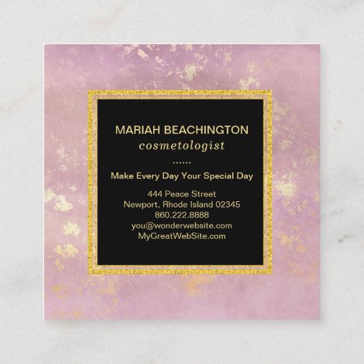 *~*のパステル調の藤色の抽象芸術の金ゴールドの薄片のグリッター スクエア名刺 (裏面)