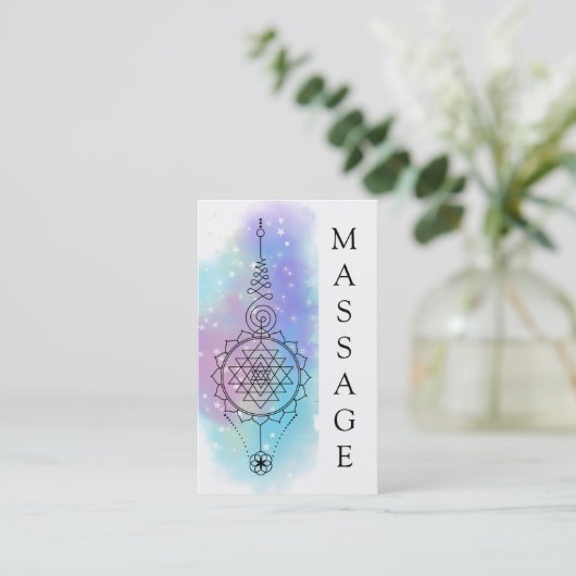 *~*のパステル調の虹の神聖な幾何学のマッサージの星 名刺 (スタンド正面)