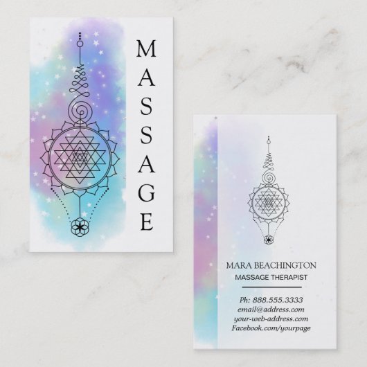*~*のパステル調の虹の神聖な幾何学のマッサージの星 名刺 (正面/裏面)