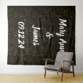 のパーソナライズされたバック結婚バックの黒い金ゴールドライト タペストリー (インサイチュ(横))