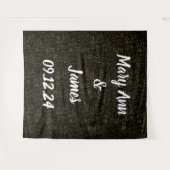 のパーソナライズされたバック結婚バックの黒い金ゴールドライト タペストリー (正面(横))