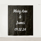 のパーソナライズされたバック結婚バックの黒い金ゴールドライト タペストリー (正面)