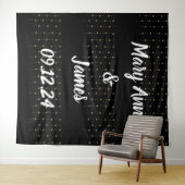 のパーソナライズされたバック結婚バックの黒い金ゴールドライト タペストリー (インサイチュ(横))