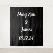 のパーソナライズされたバック結婚バックの黒い金ゴールドライト タペストリー (正面)