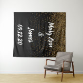 のパーソナライズされたバック結婚プリンク金ゴールドライト タペストリー (インサイチュ(横))