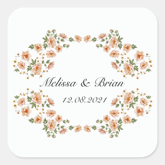 のパーソナライズされたラベルの結婚テンプレート スクエアシール (正面)