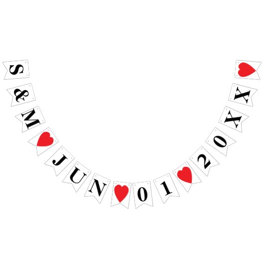 のパーソナライズされた日と新婦イニシャル バンティングフラッグ (全)