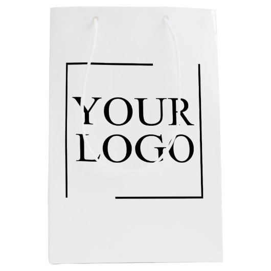 のパーソナライズされた結婚カスタムアイディアの追加ロゴ ミディアムペーパーバッグ (正面)