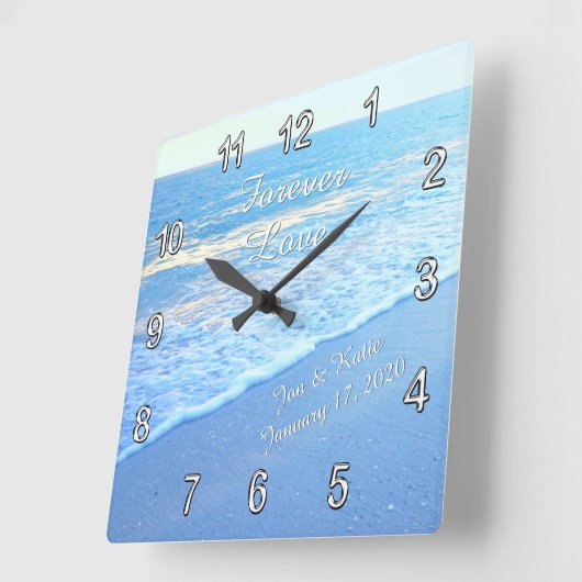 のパーソナライズされた結婚ビーチをテーマにした壁時計 スクエア壁時計 (傾斜)
