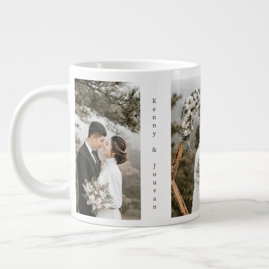 のパーソナライズされた結婚フォトグリッドのコーヒーマグ ジャンボコーヒーマグカップ (左)