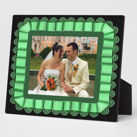 のパーソナライズされた結婚フォトミントレースリボンフレーム フォトプラーク (側面)