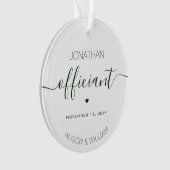のパーソナライズされた結婚公式ダークグリーン文字 オーナメント (正面)