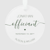 のパーソナライズされた結婚公式ダークグリーン文字 オーナメント (裏面)