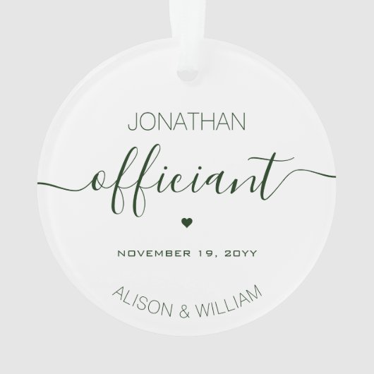 のパーソナライズされた結婚公式ダークグリーン文字 オーナメント (裏面)