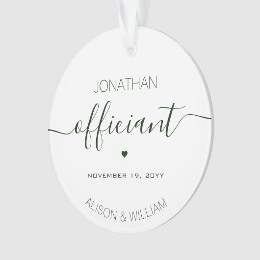 のパーソナライズされた結婚公式ダークグリーン文字 オーナメント (正面)