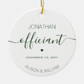 のパーソナライズされた結婚公式ダークグリーン文字 セラミックオーナメント (正面)
