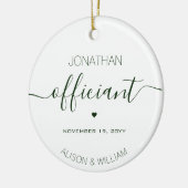 のパーソナライズされた結婚公式ダークグリーン文字 セラミックオーナメント (左)