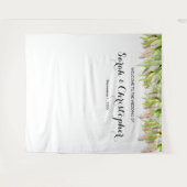 のパーソナライズされた結婚写真の背景 | ピンクのチューリップ タペストリー (正面(横))