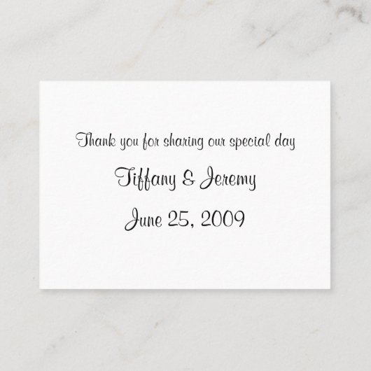 のパーソナライズされた結婚写真テーブル プレイスカード (裏面)