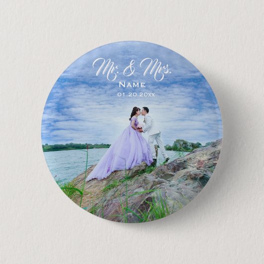 のパーソナライズされた結婚写真ボタン 缶バッジ (正面)