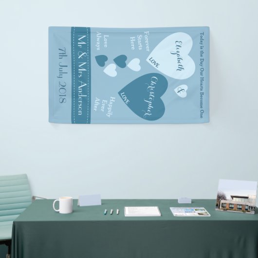 のパーソナライズされた結婚背景(青) 横断幕 (トレードショー)