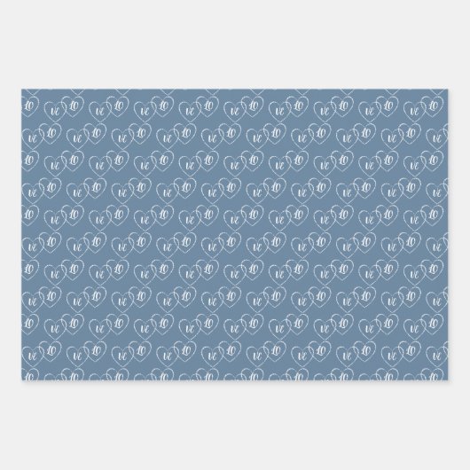 のパーソナライズされた青結婚と白のハートチャーム ラッピングペーパーシート (正面3)