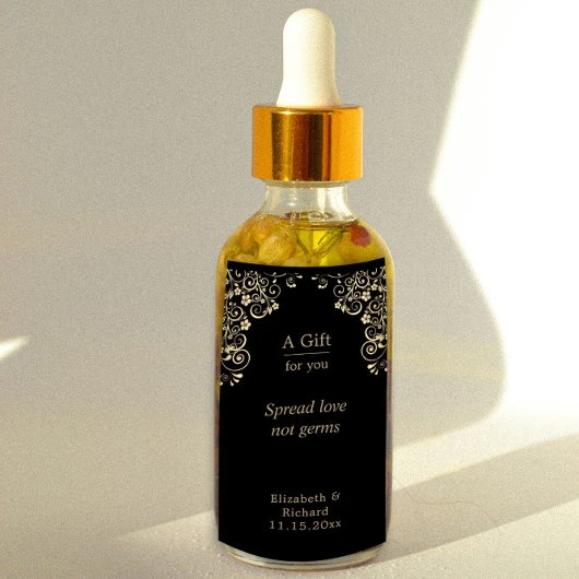 のパーソナライズされた黒結婚金ゴールドハンドサニタイザー ラベル