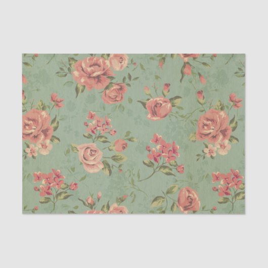 のヒスイ、珊瑚、花柄、ヴィンテージ、ぼろぼろの上品、バラグランジ 薄葉紙 (正面)