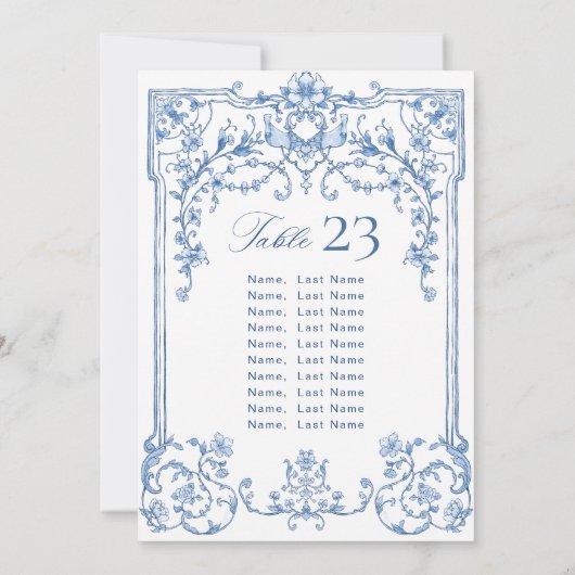 のビクトリアン結婚青い座席表カード 招待状 (裏面)