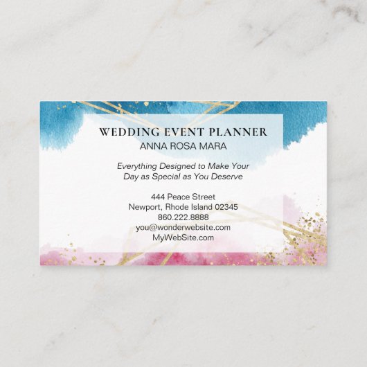 *~*のビーチの抽象芸術のピンクの青い金ゴールドのグリッターの多角形 名刺 (裏面)