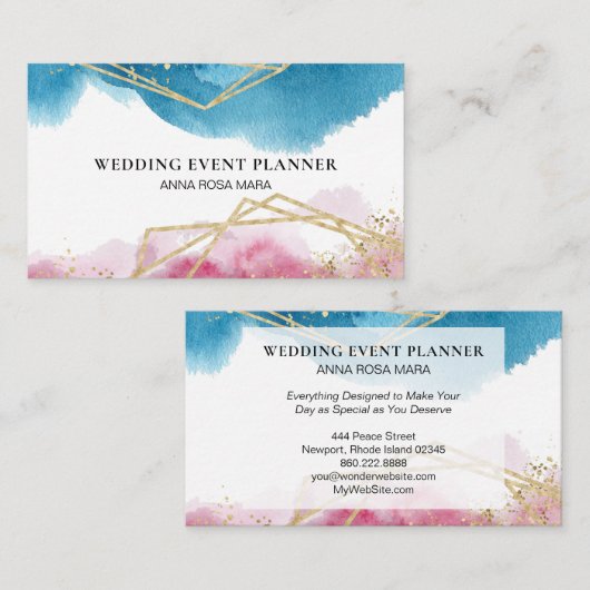 *~*のビーチの抽象芸術のピンクの青い金ゴールドのグリッターの多角形 名刺 (正面/裏面)