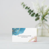 *~*のビーチの抽象芸術の青いピンクの金ゴールドのグリッターの多角形 名刺 (スタンド正面)