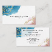 *~*のビーチの抽象芸術の青いピンクの金ゴールドのグリッターの多角形 名刺 (正面/裏面)