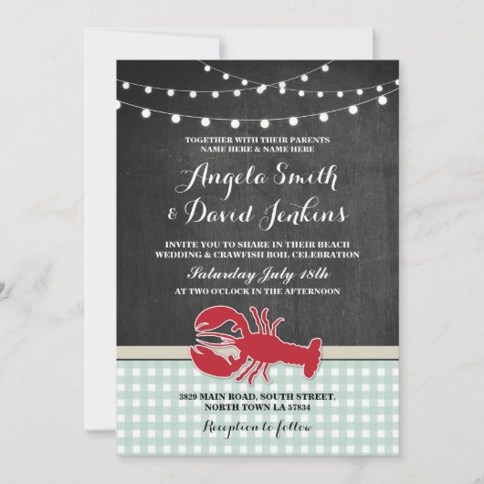 のビーチ結婚チョーククロウフィッシュボイルロブスター招待状 招待状 (正面)