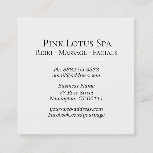 *~*のピンクのはす日のスパ-霊気のマッサージのスキンケア スクエア名刺 (裏面)
