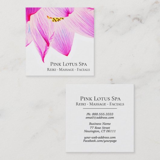 *~*のピンクのはす日のスパ-霊気のマッサージのスキンケア スクエア名刺 (正面/裏面)