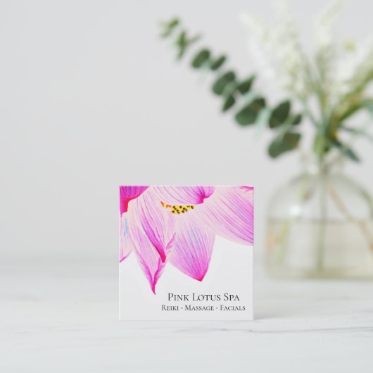*~*のピンクのはす日のスパ-霊気のマッサージのスキンケア スクエア名刺 (スタンド正面)
