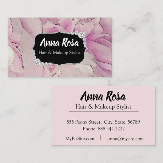 *~*のピンクのラベンダーのきらきら光るなダイヤモンドの抽象芸術 名刺 (正面/裏面)