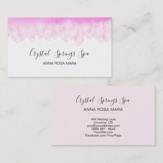 *~*のピンクのローズクォーツの水彩画の水晶 名刺 (正面/裏面)