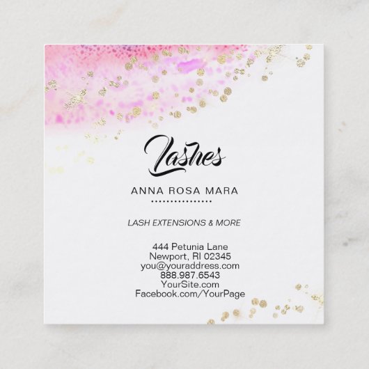 *~*のピンクの金ゴールドの抽象芸術のパステル調のグリッターの鞭 スクエア名刺 (裏面)